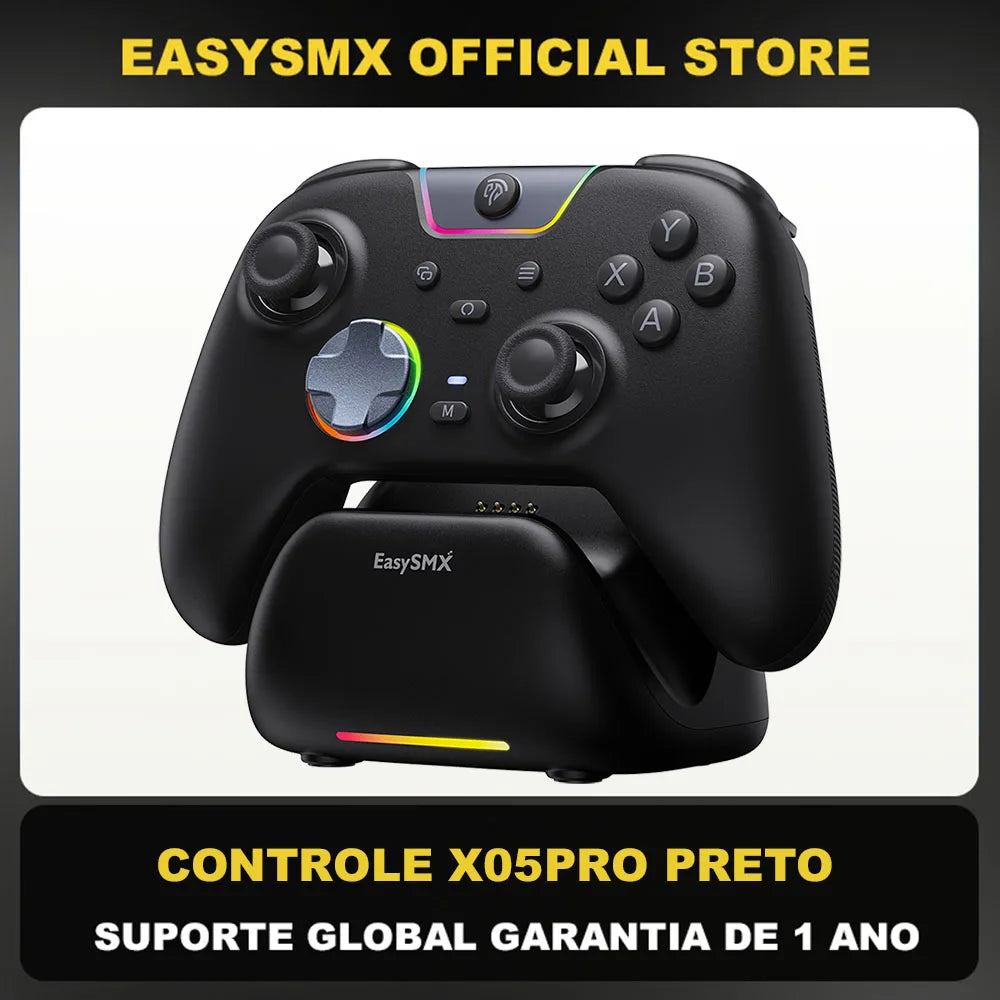 EasySMX X05Pro Charging Dock Controller for PC/Switch/Phone, Silent Button, 1000mAh Battery, Hall Joystick, RGB, Ergonomic Grip