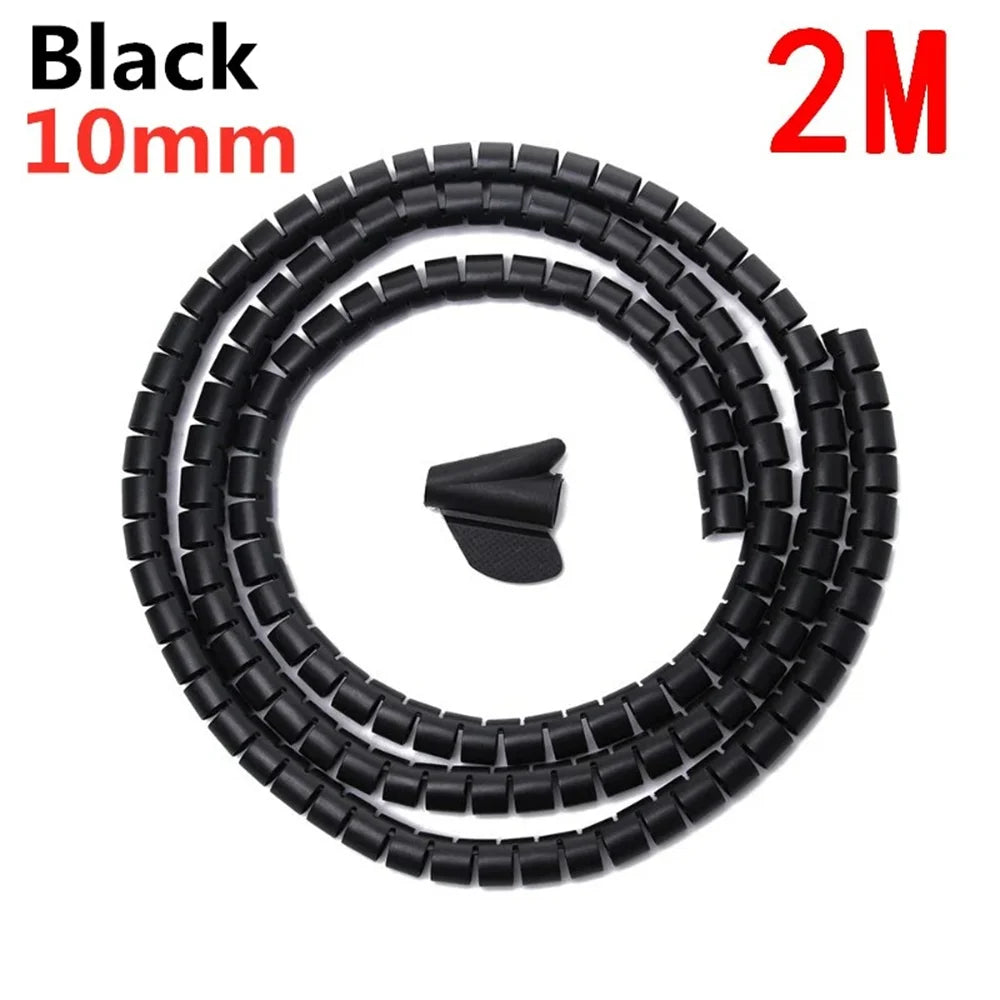 2M Cable Tube Clip Cable Organizer Flexible Spiral Wire Protector Computer Cord Protective Tube Clip Desk Tidy Management Tools