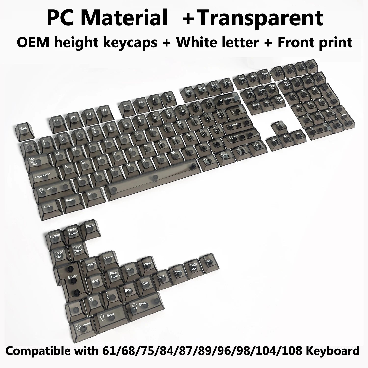 132 Keys Transparent Keycaps with Multi-Language English/ Korea /Russian for Mechanical Keyboard AK820 Pro Clear/ Misty Surface