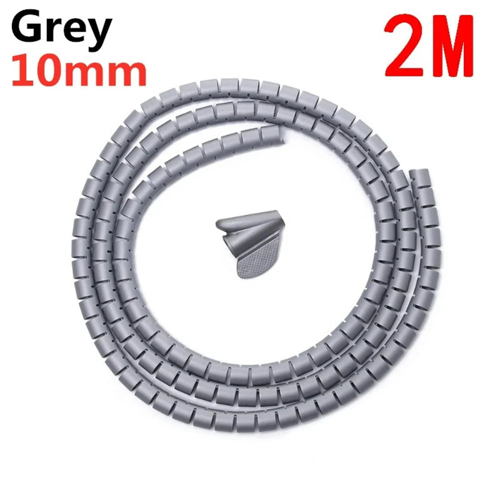 2M Cable Tube Clip Cable Organizer Flexible Spiral Wire Protector Computer Cord Protective Tube Clip Desk Tidy Management Tools