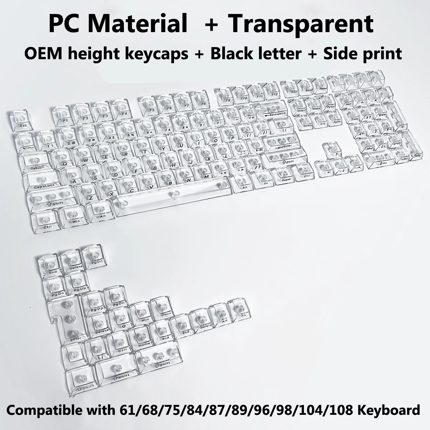 132 Keys Transparent Keycaps with Multi-Language English/ Korea /Russian for Mechanical Keyboard AK820 Pro Clear/ Misty Surface