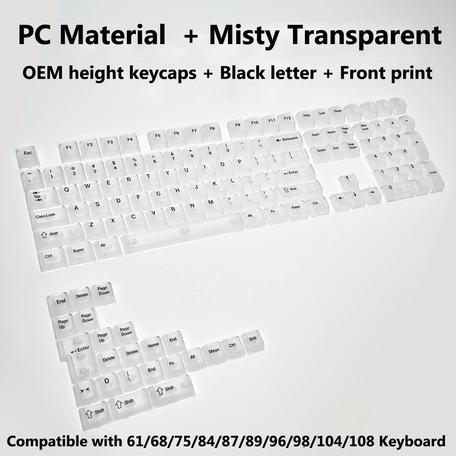 132 Keys Transparent Keycaps with Multi-Language English/ Korea /Russian for Mechanical Keyboard AK820 Pro Clear/ Misty Surface