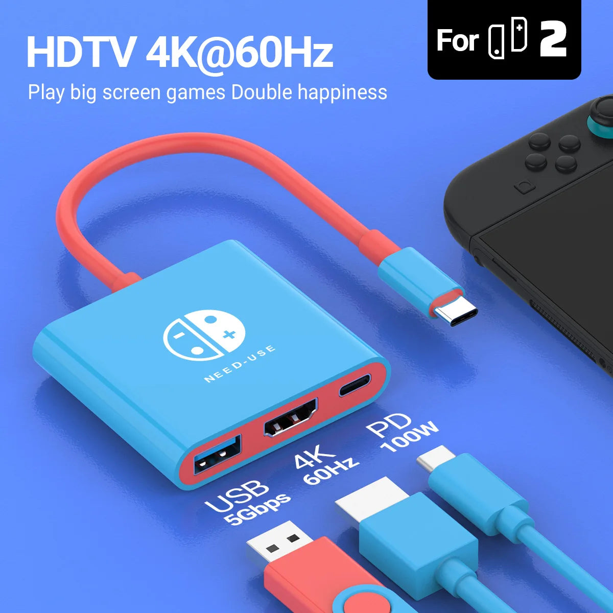 3-in-1 USB C to HDMI 4K HUB Type C Adapter Thunderbolt 3/4 100W PD USB 3.0 Docking Station for Switch MacBook Laptop Phone