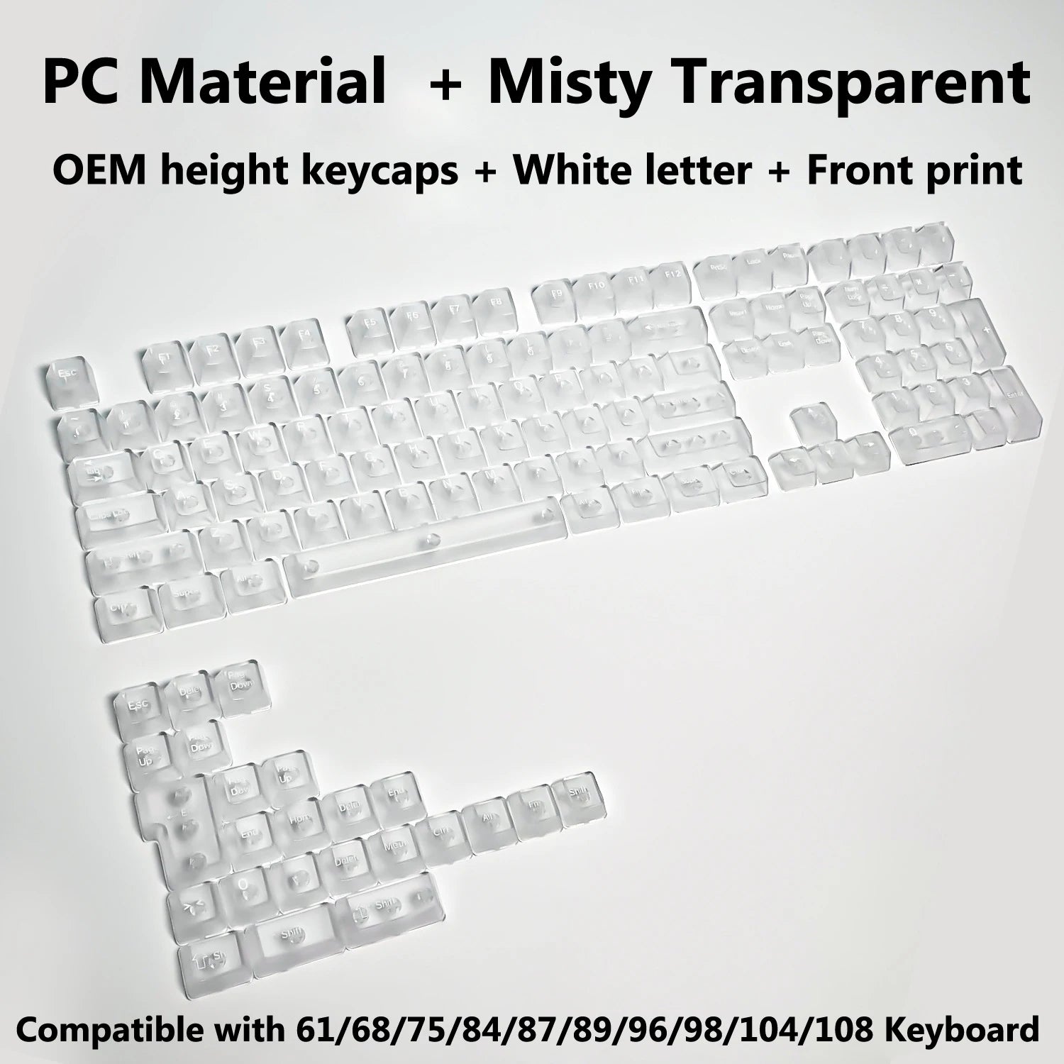 132 Keys Transparent Keycaps with Multi-Language English/ Korea /Russian for Mechanical Keyboard AK820 Pro Clear/ Misty Surface