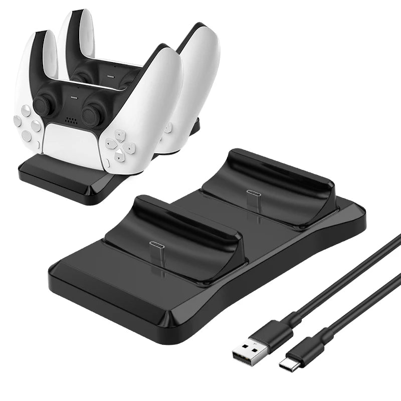 GAMINJA Gamepad Dual Port Charger Base for Playstation5 Game Controller PS5 charging stand With Fast Charging AC Adapter 5V 2A