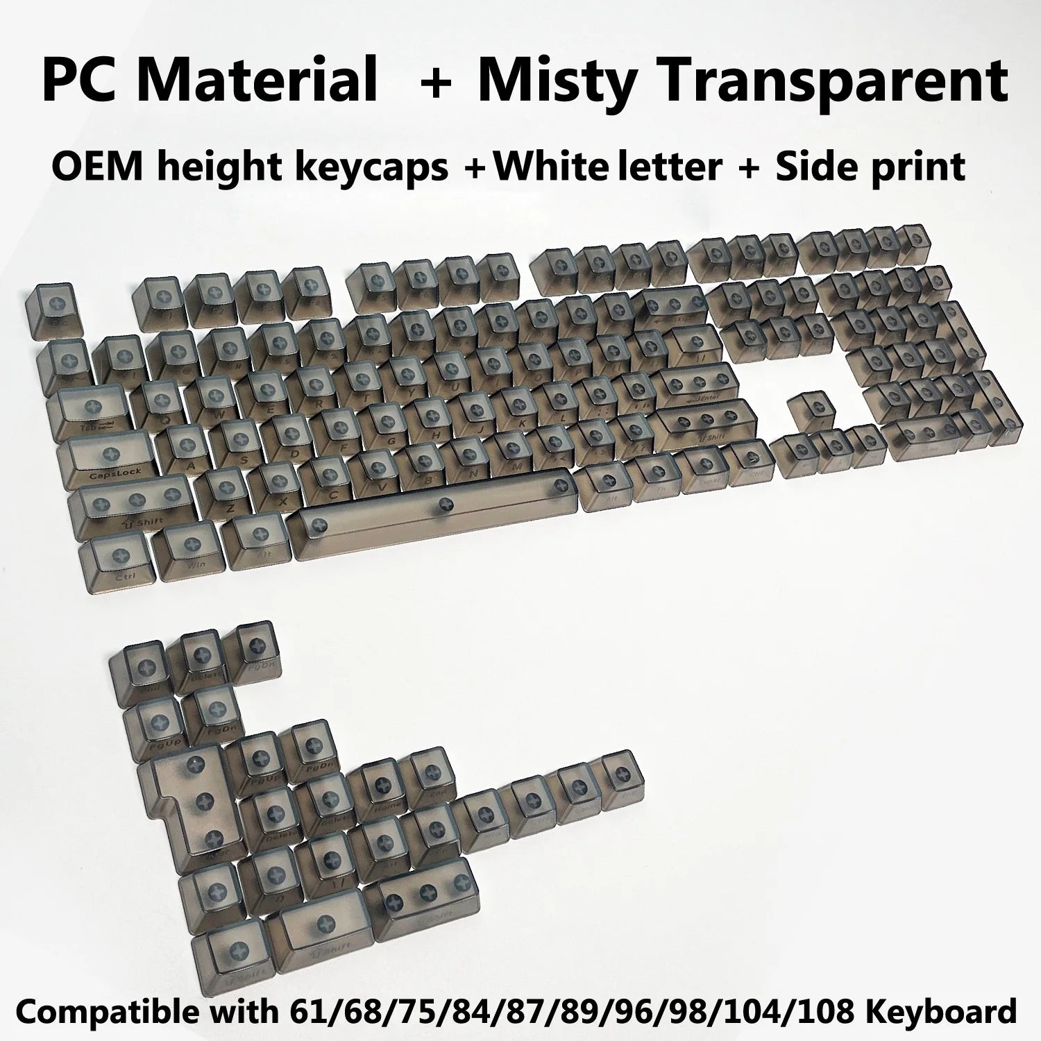 132 Keys Transparent Keycaps with Multi-Language English/ Korea /Russian for Mechanical Keyboard AK820 Pro Clear/ Misty Surface