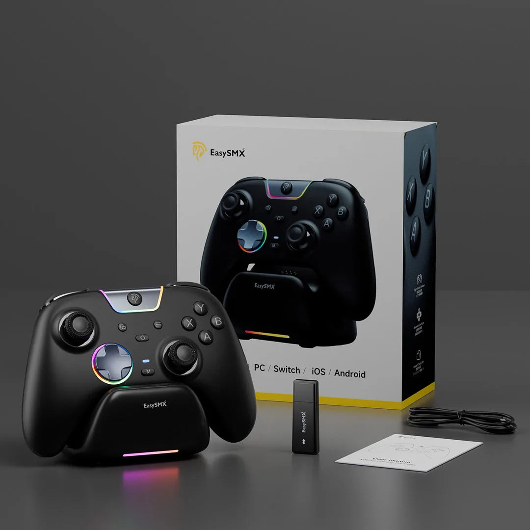EasySMX X05Pro Charging Dock Controller for PC/Switch/Phone, Silent Button, 1000mAh Battery, Hall Joystick, RGB, Ergonomic Grip