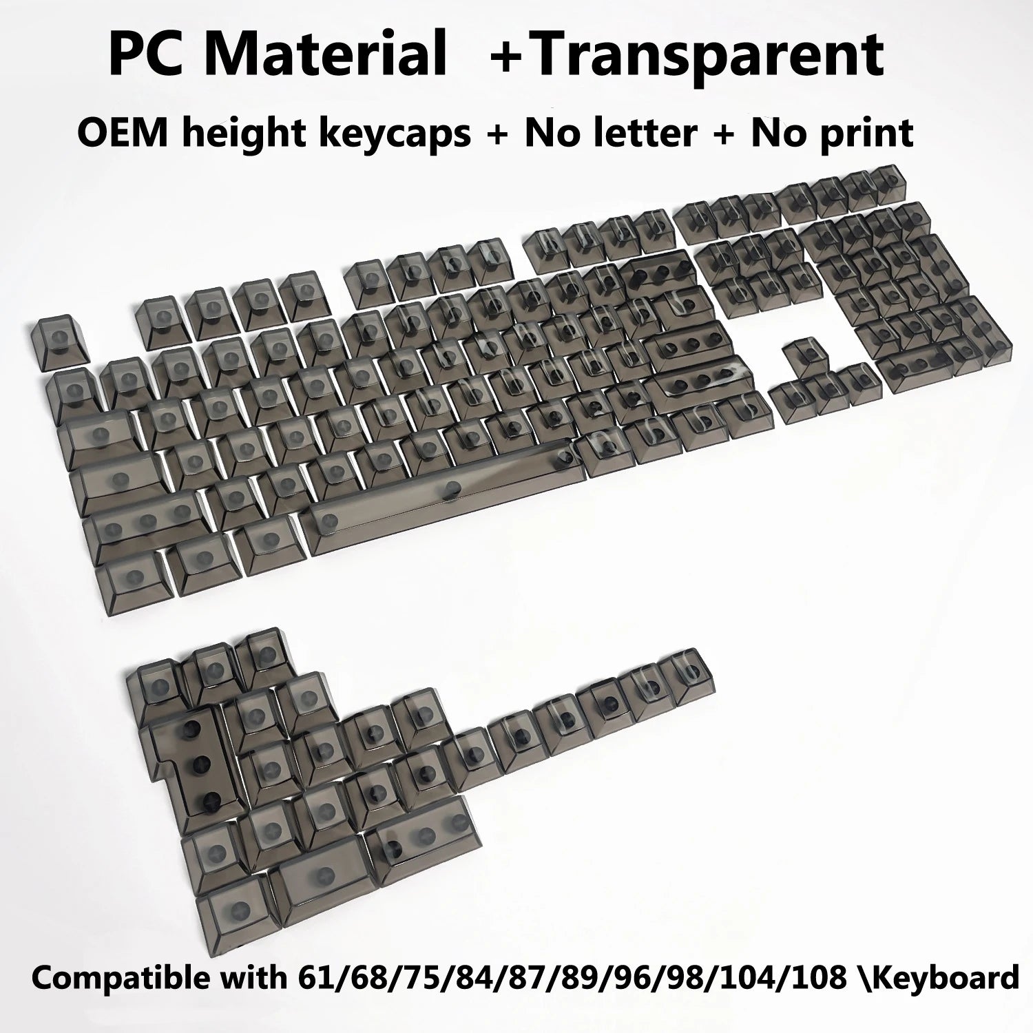 132 Keys Transparent Keycaps with Multi-Language English/ Korea /Russian for Mechanical Keyboard AK820 Pro Clear/ Misty Surface