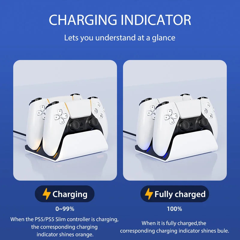 Dual Fast Charging Dock for PS5 Controllers – Wireless Gamepad Charging Station Stand for PlayStation 5 Accessories