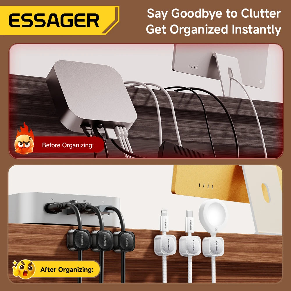 Essager Magnetic Cable Clips Cable Smooth Adjustable Cord Holder Cable Management Wire Keeper Under Desk Cable Organizer Holder