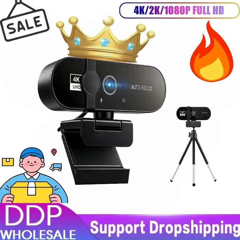 4K HD Webcam Video Camera 2K Autofocus Streaming Web Cam With Microphone Full HD 1080P Webcams for PC/Computer/Laptop