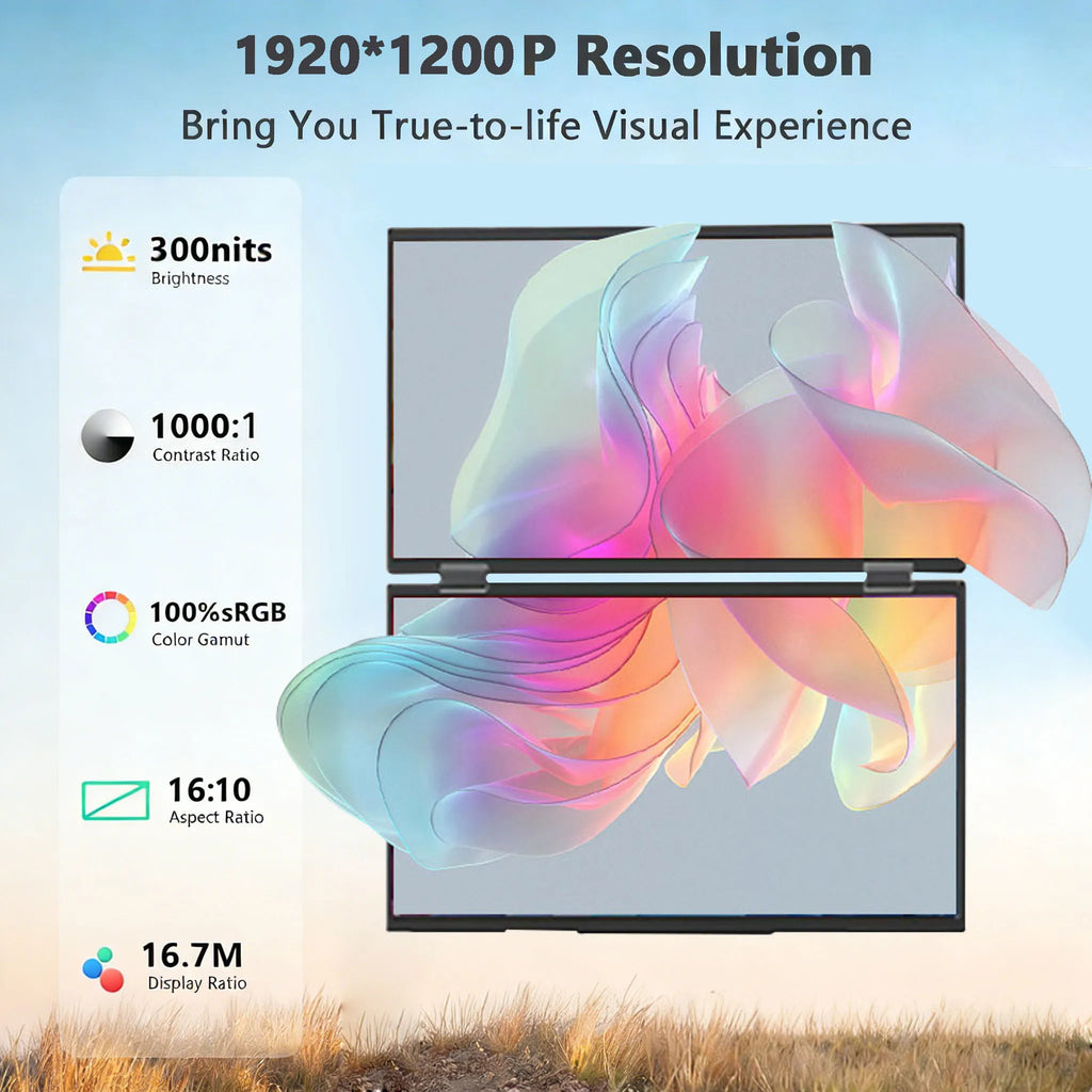 14'' Portable Monitors Dual Screen1920*1200 1.2K Triple Pc Display Laptop Screen Extender Folding Stacked Dual Monitors