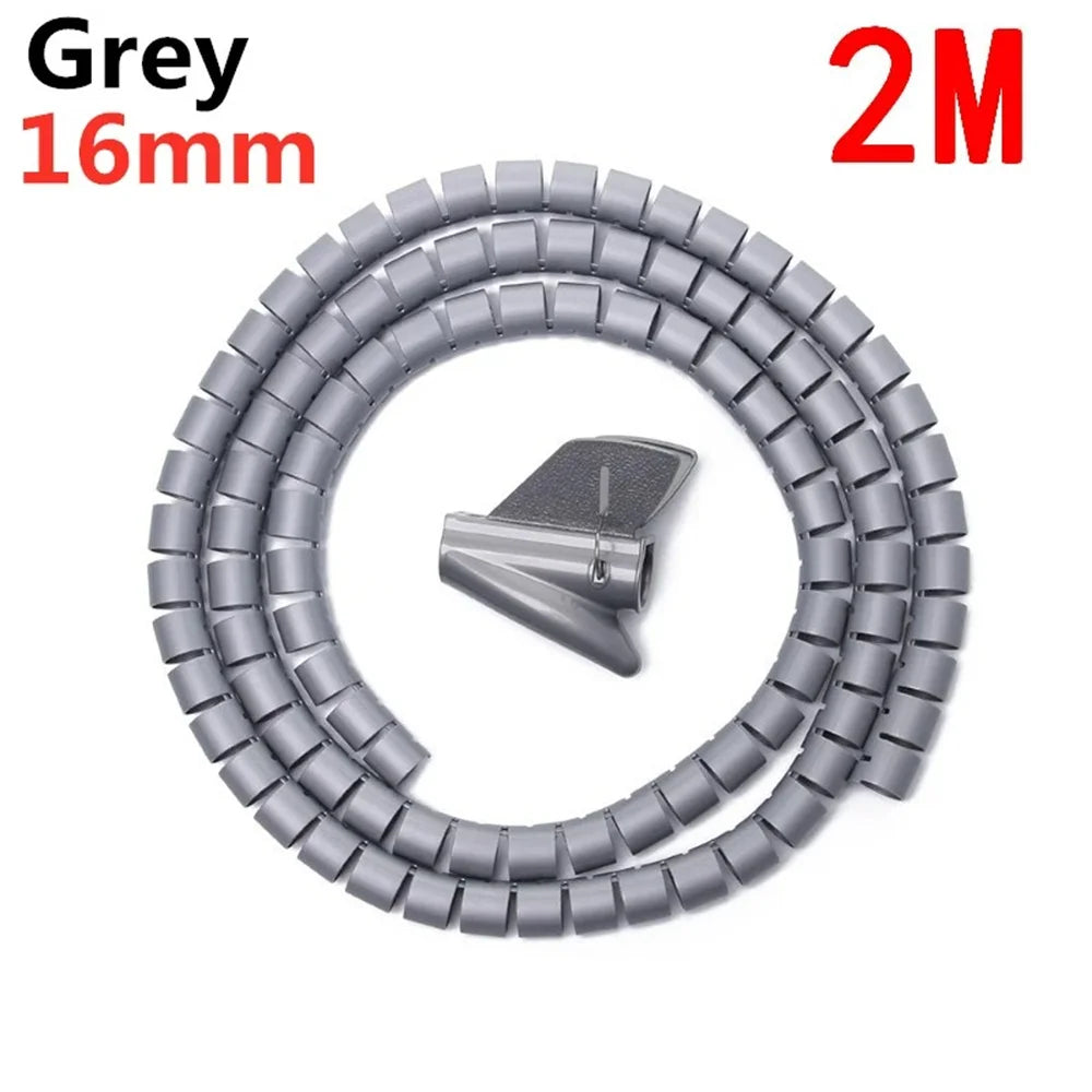 2M Cable Tube Clip Cable Organizer Flexible Spiral Wire Protector Computer Cord Protective Tube Clip Desk Tidy Management Tools