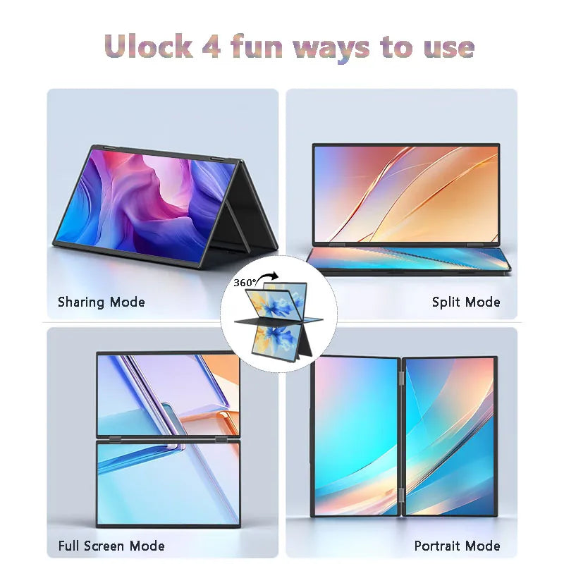 14'' Portable Monitors Dual Screen1920*1200 1.2K Triple Pc Display Laptop Screen Extender Folding Stacked Dual Monitors