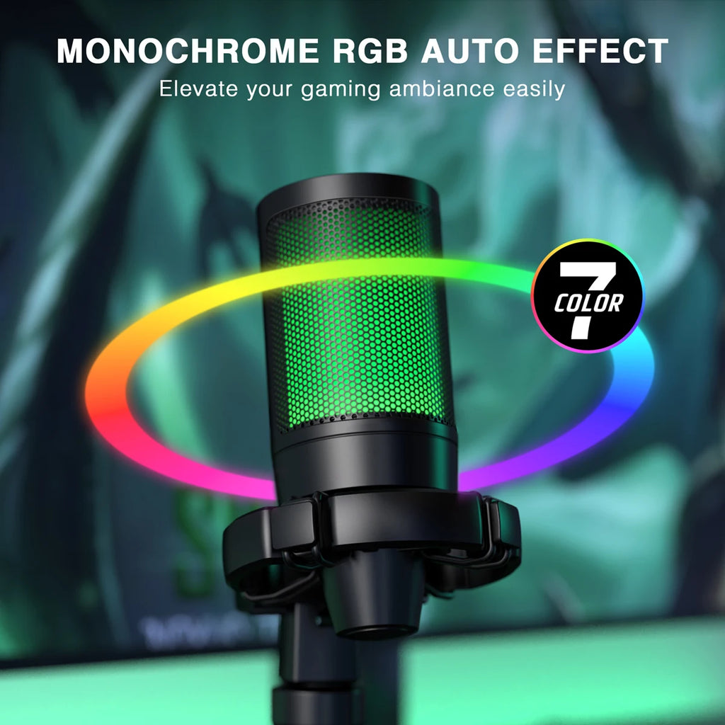 AmpliGame Gaming Microphone with Quick Mute, USB RGB Condenser Mic With Tripod For Moible,PC, Laptop, PS4/5, Streaming-A2