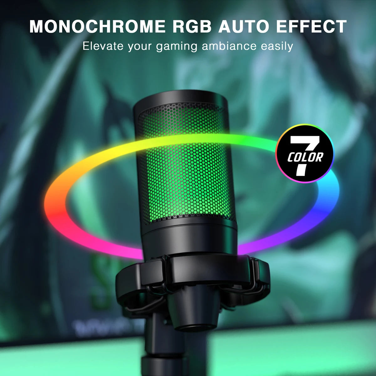 AmpliGame Gaming Microphone with Quick Mute, USB RGB Condenser Mic With Tripod For Moible,PC, Laptop, PS4/5, Streaming-A2