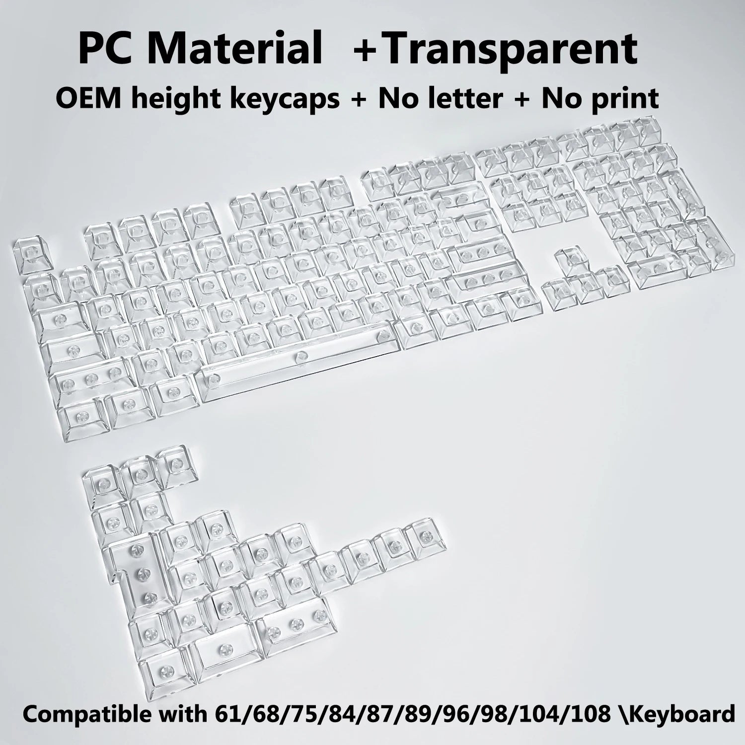 132 Keys Transparent Keycaps with Multi-Language English/ Korea /Russian for Mechanical Keyboard AK820 Pro Clear/ Misty Surface