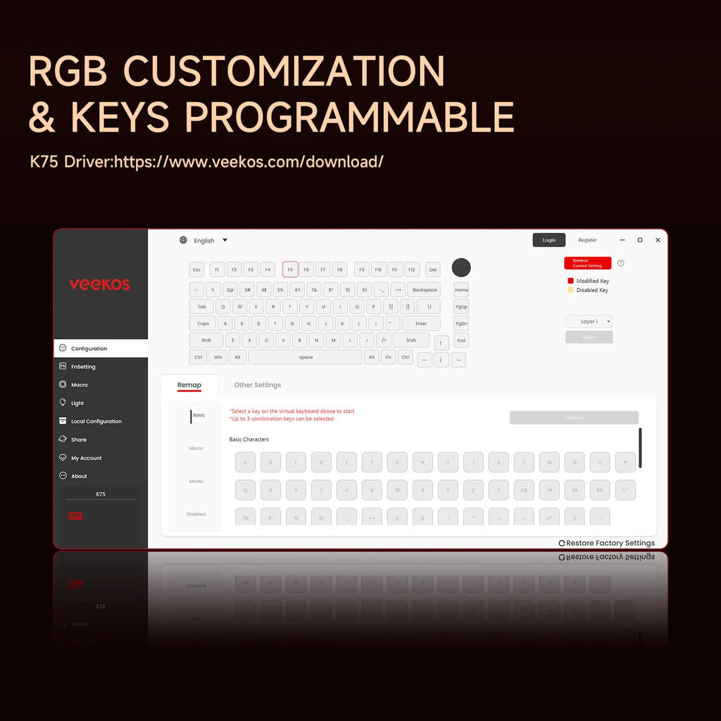 AKKO 5075 X Veekos K75 Gaming Mechanical Keyboard Keyboard 75% RGB 3/5-Pin Hot Swap Wired Customized Keyboard with Knob Gasket