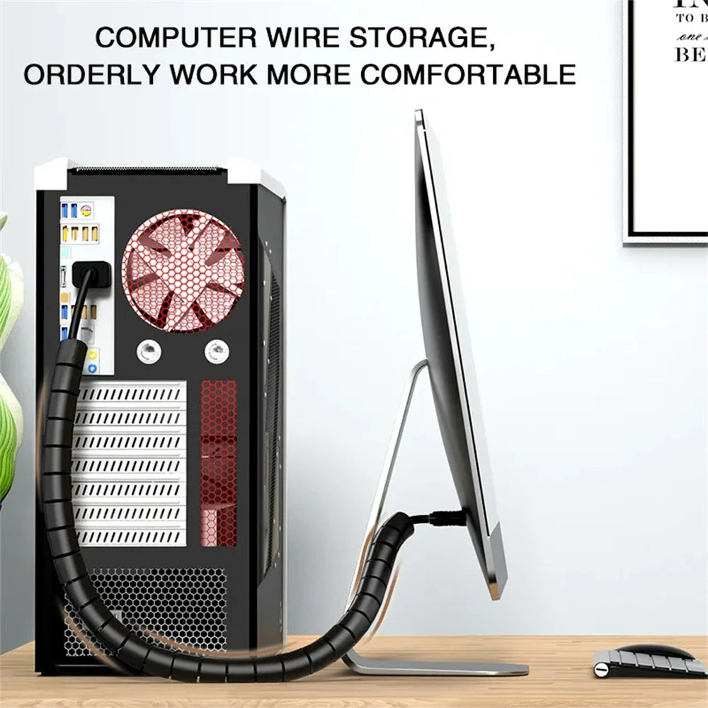 2M Cable Tube Clip Cable Organizer Flexible Spiral Wire Protector Computer Cord Protective Tube Clip Desk Tidy Management Tools