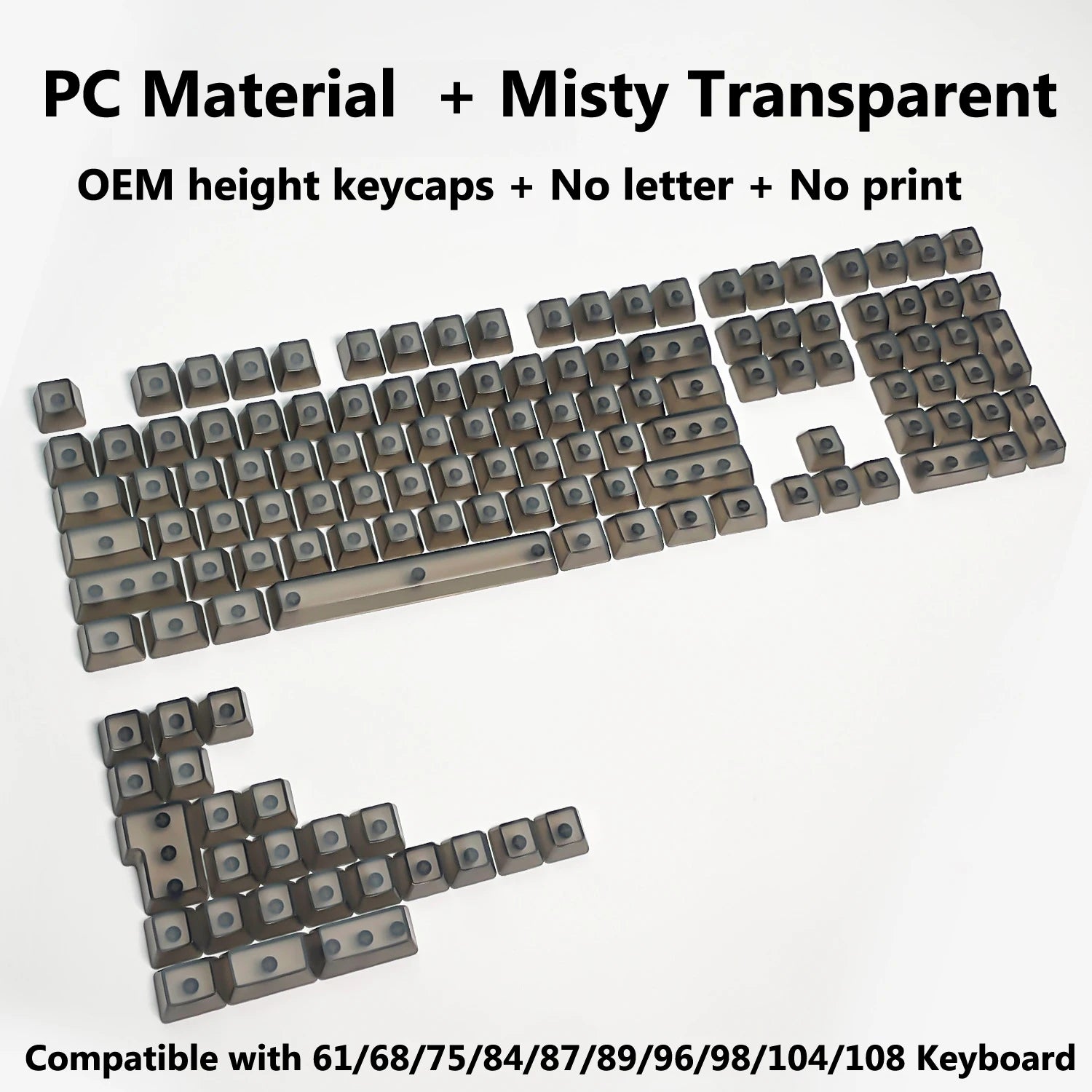 132 Keys Transparent Keycaps with Multi-Language English/ Korea /Russian for Mechanical Keyboard AK820 Pro Clear/ Misty Surface