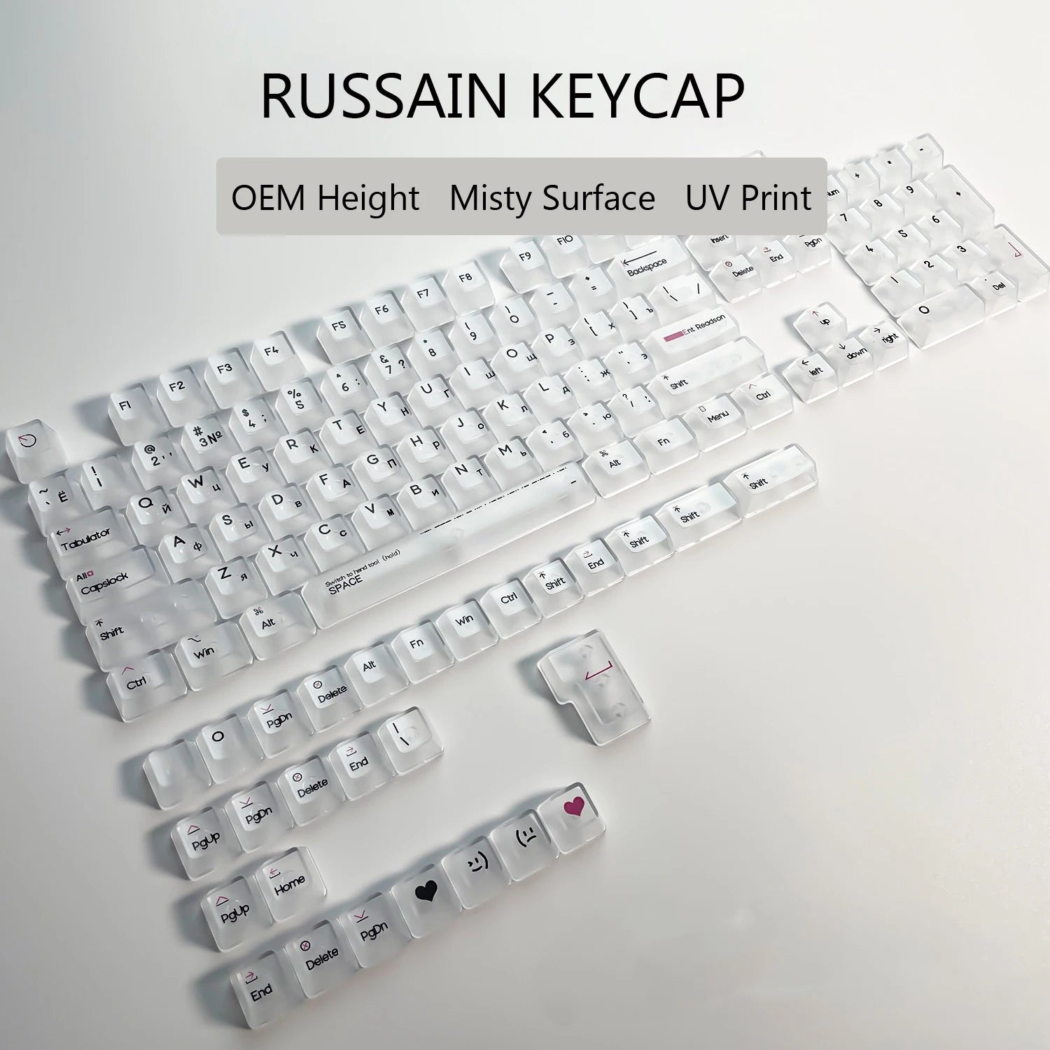 132 Keys Transparent Keycaps with Multi-Language English/ Korea /Russian for Mechanical Keyboard AK820 Pro Clear/ Misty Surface
