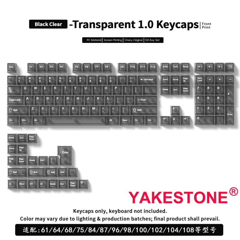 132 Keys Transparent Keycaps with Multi-Language English/ Korea /Russian for Mechanical Keyboard AK820 Pro Clear/ Misty Surface