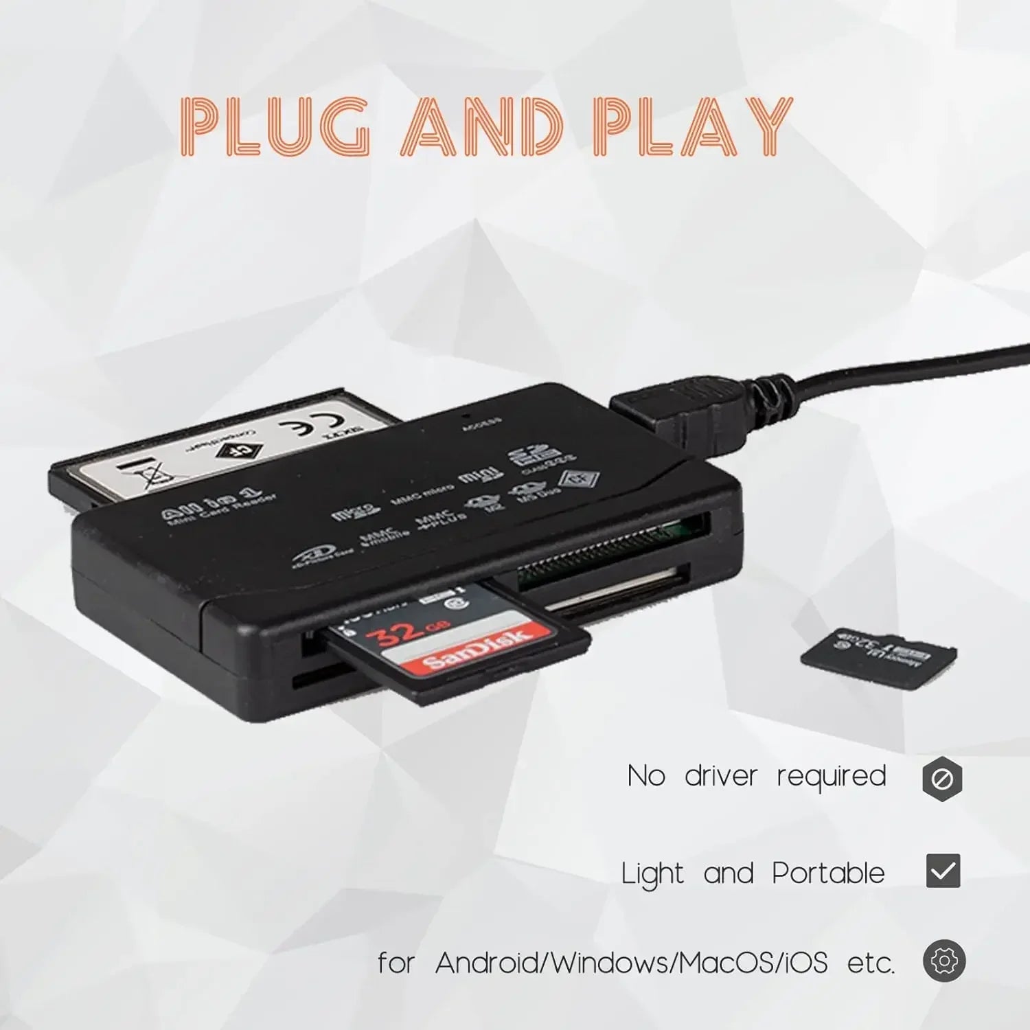 All In One Memory Card Reader USB External Cardreader SD SDHC Mini Micro M2 MMC XD CF Reader  For MP3, Digital Camera