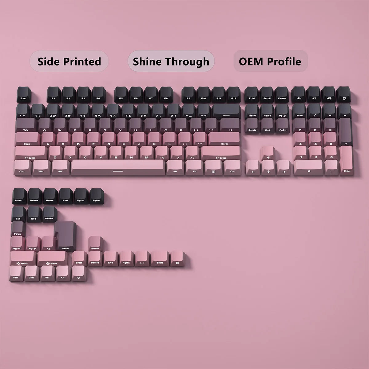 Gradient Keycaps Side Printed Shine Through PBT Double Shot OEM Profile for MX Switches Gaming Keyboard 130+Key Caps
