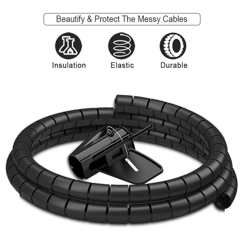 2M Cable Tube Clip Cable Organizer Flexible Spiral Wire Protector Computer Cord Protective Tube Clip Desk Tidy Management Tools