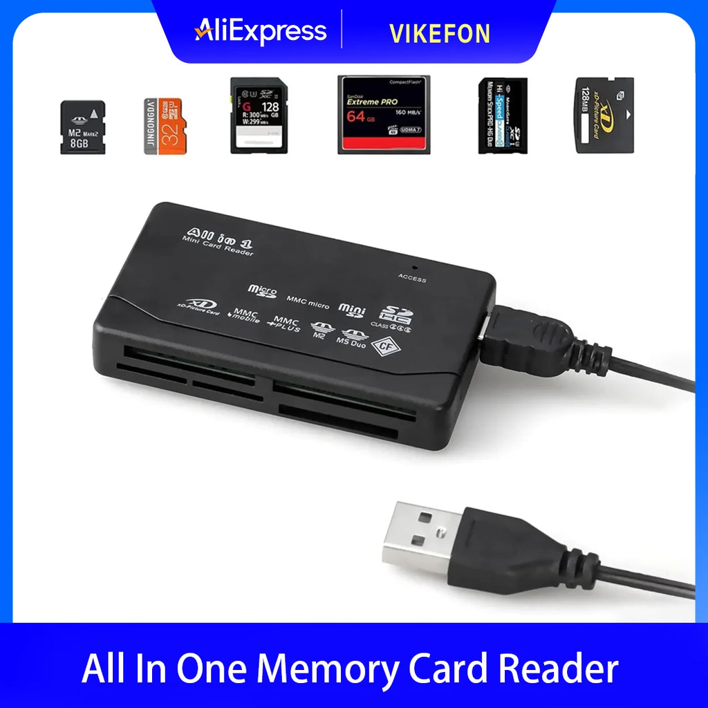All In One Memory Card Reader USB External Cardreader SD SDHC Mini Micro M2 MMC XD CF Reader  For MP3, Digital Camera
