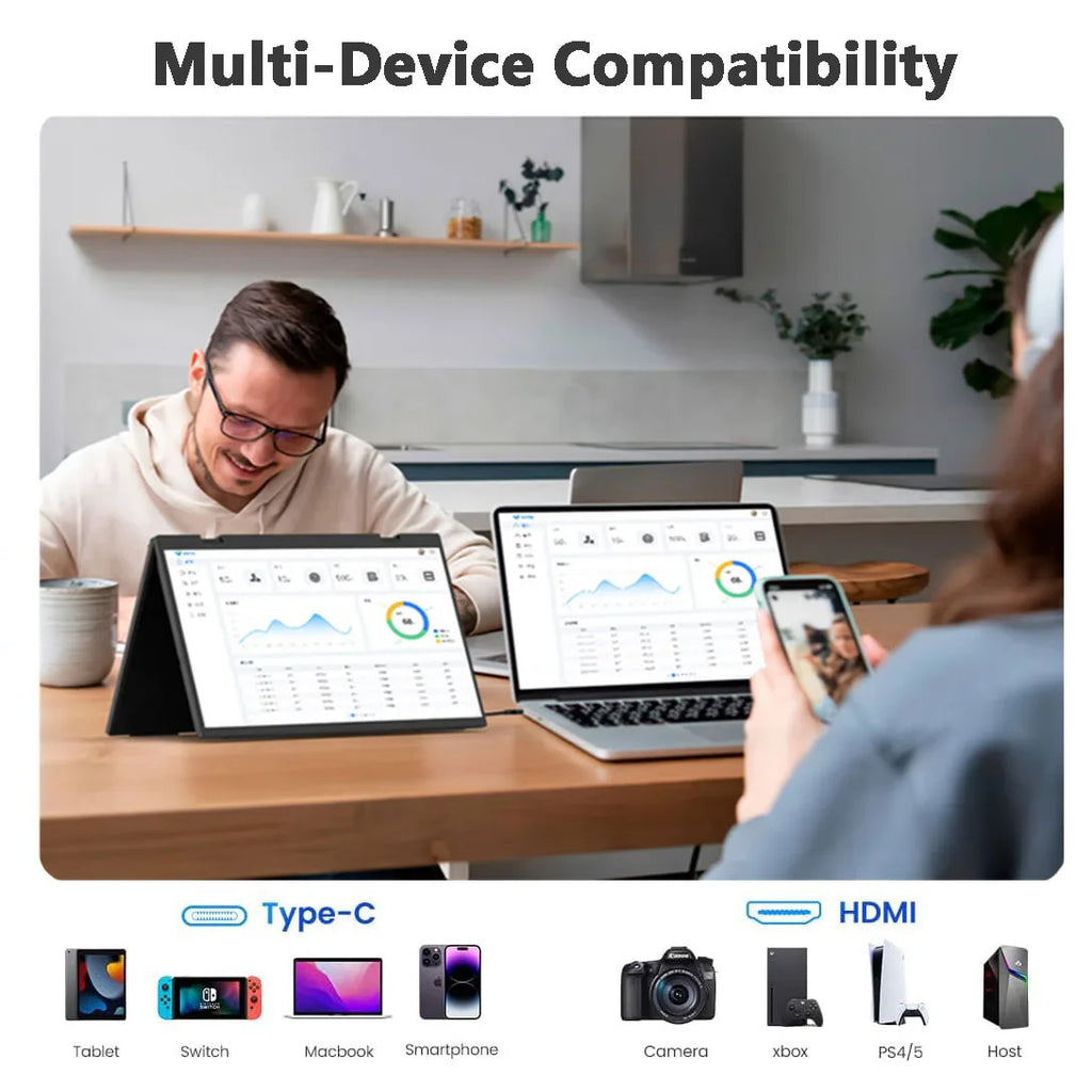 14'' Portable Monitors Dual Screen1920*1200 1.2K Triple Pc Display Laptop Screen Extender Folding Stacked Dual Monitors