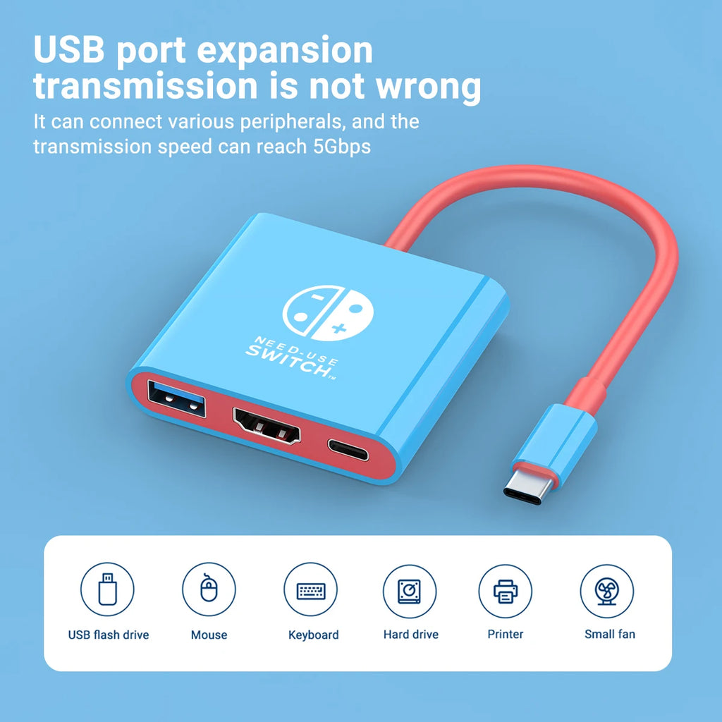 3-in-1 USB C to HDMI 4K HUB Type C Adapter Thunderbolt 3/4 100W PD USB 3.0 Docking Station for Switch MacBook Laptop Phone