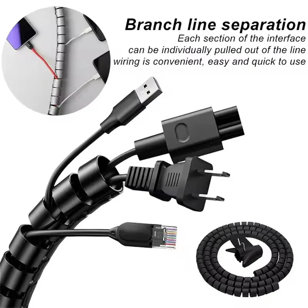 2M Cable Tube Clip Cable Organizer Flexible Spiral Wire Protector Computer Cord Protective Tube Clip Desk Tidy Management Tools