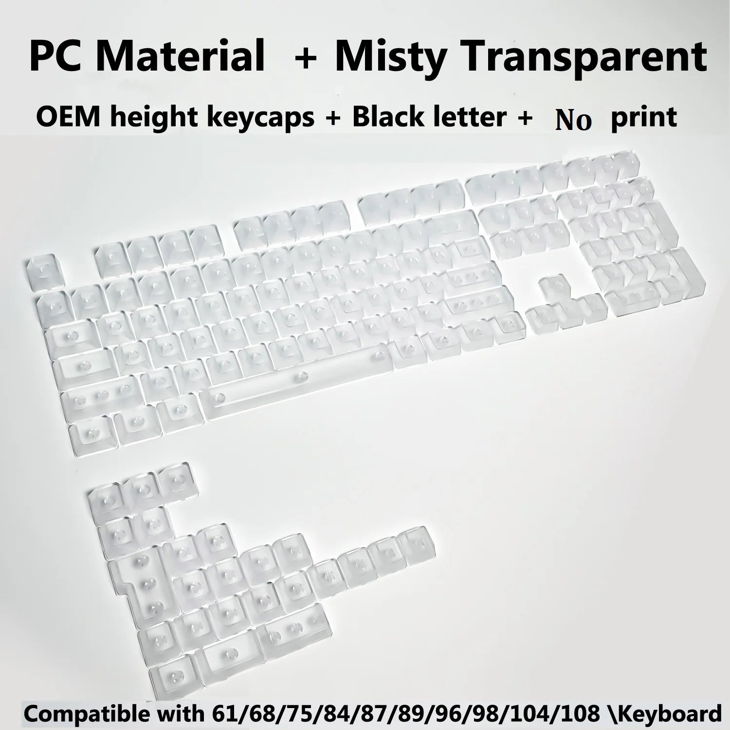 132 Keys Transparent Keycaps with Multi-Language English/ Korea /Russian for Mechanical Keyboard AK820 Pro Clear/ Misty Surface