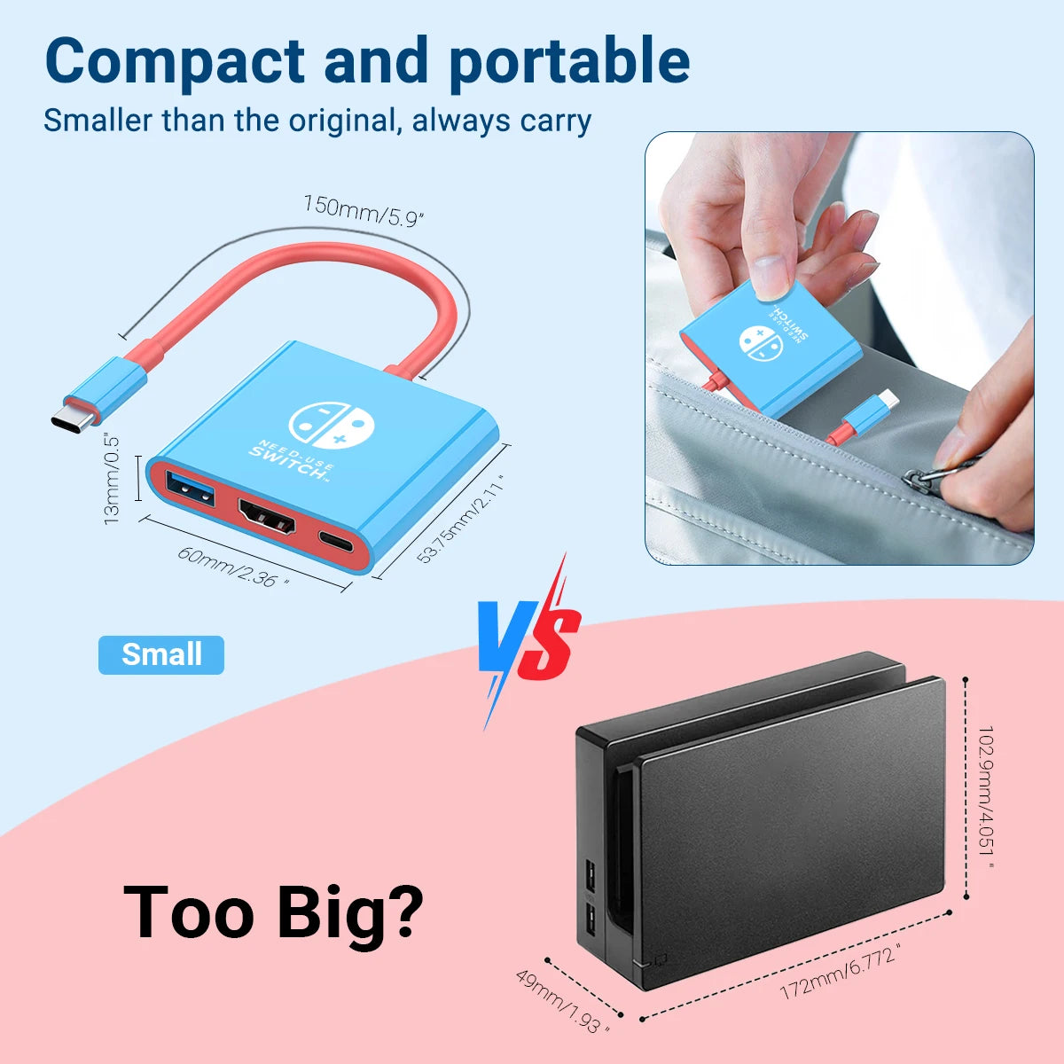 3-in-1 USB C to HDMI 4K HUB Type C Adapter Thunderbolt 3/4 100W PD USB 3.0 Docking Station for Switch MacBook Laptop Phone