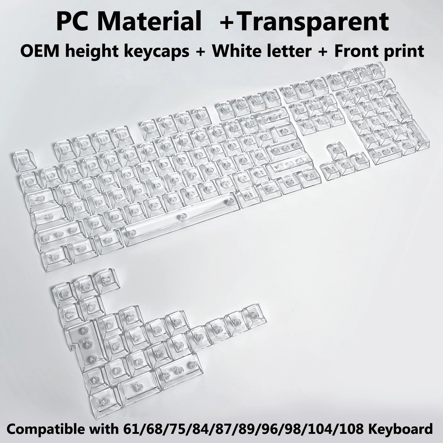 132 Keys Transparent Keycaps with Multi-Language English/ Korea /Russian for Mechanical Keyboard AK820 Pro Clear/ Misty Surface