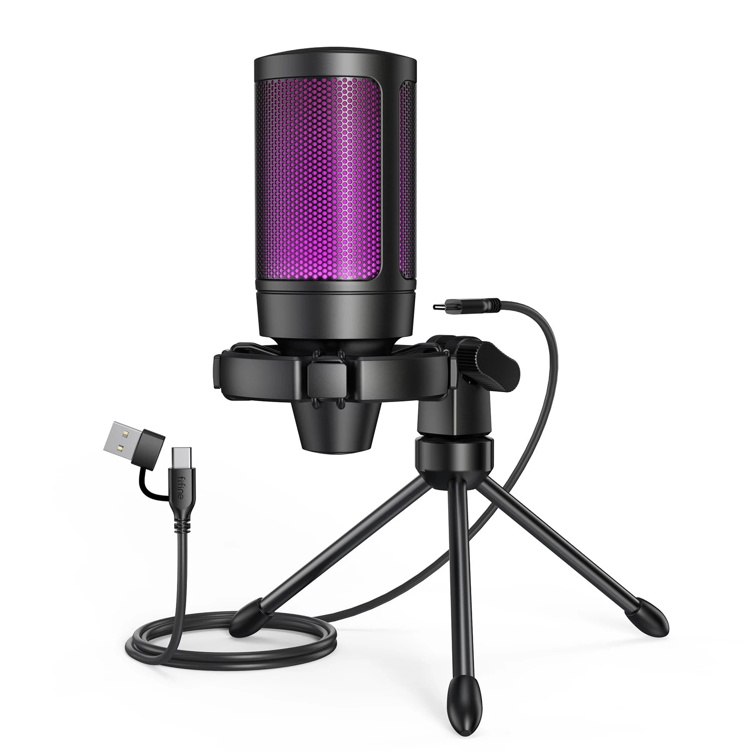 AmpliGame Gaming Microphone with Quick Mute, USB RGB Condenser Mic With Tripod For Moible,PC, Laptop, PS4/5, Streaming-A2