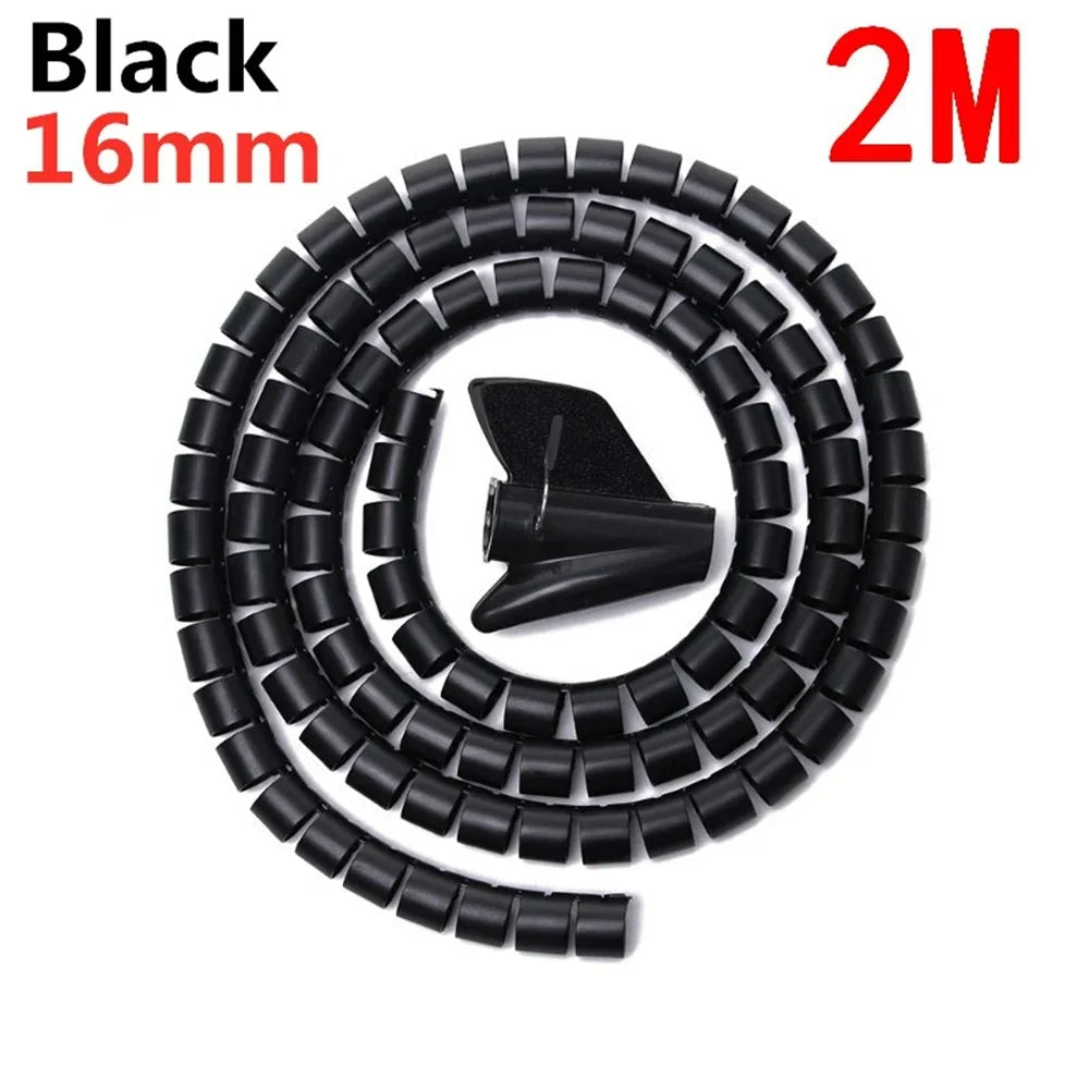 2M Cable Tube Clip Cable Organizer Flexible Spiral Wire Protector Computer Cord Protective Tube Clip Desk Tidy Management Tools