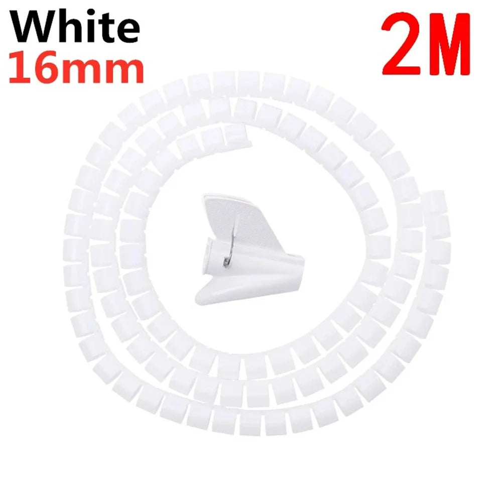 2M Cable Tube Clip Cable Organizer Flexible Spiral Wire Protector Computer Cord Protective Tube Clip Desk Tidy Management Tools