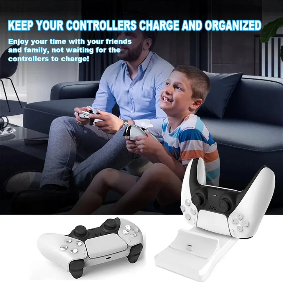 GAMINJA Gamepad Dual Port Charger Base for Playstation5 Game Controller PS5 charging stand With Fast Charging AC Adapter 5V 2A