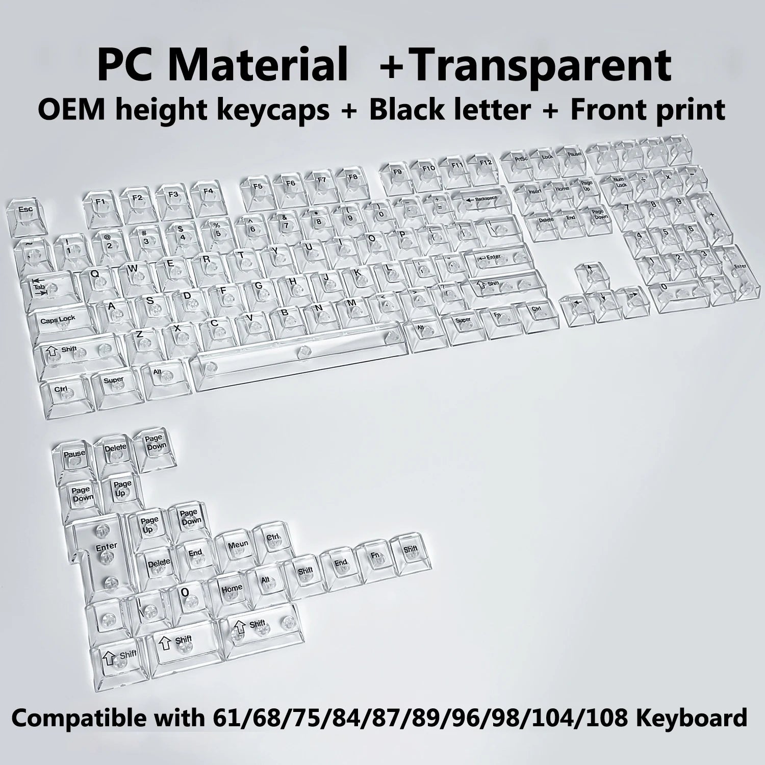 132 Keys Transparent Keycaps with Multi-Language English/ Korea /Russian for Mechanical Keyboard AK820 Pro Clear/ Misty Surface