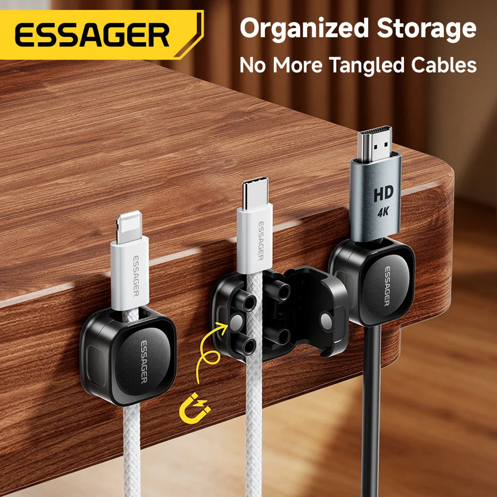 Essager Magnetic Cable Clips Cable Smooth Adjustable Cord Holder Cable Management Wire Keeper Under Desk Cable Organizer Holder