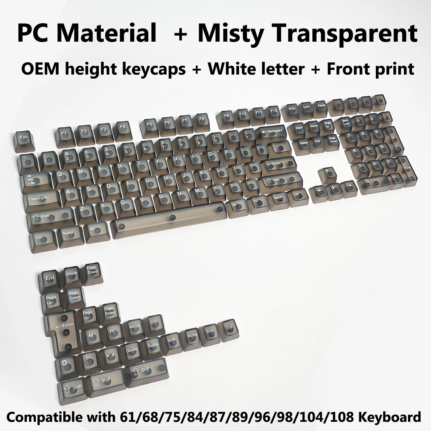 132 Keys Transparent Keycaps with Multi-Language English/ Korea /Russian for Mechanical Keyboard AK820 Pro Clear/ Misty Surface