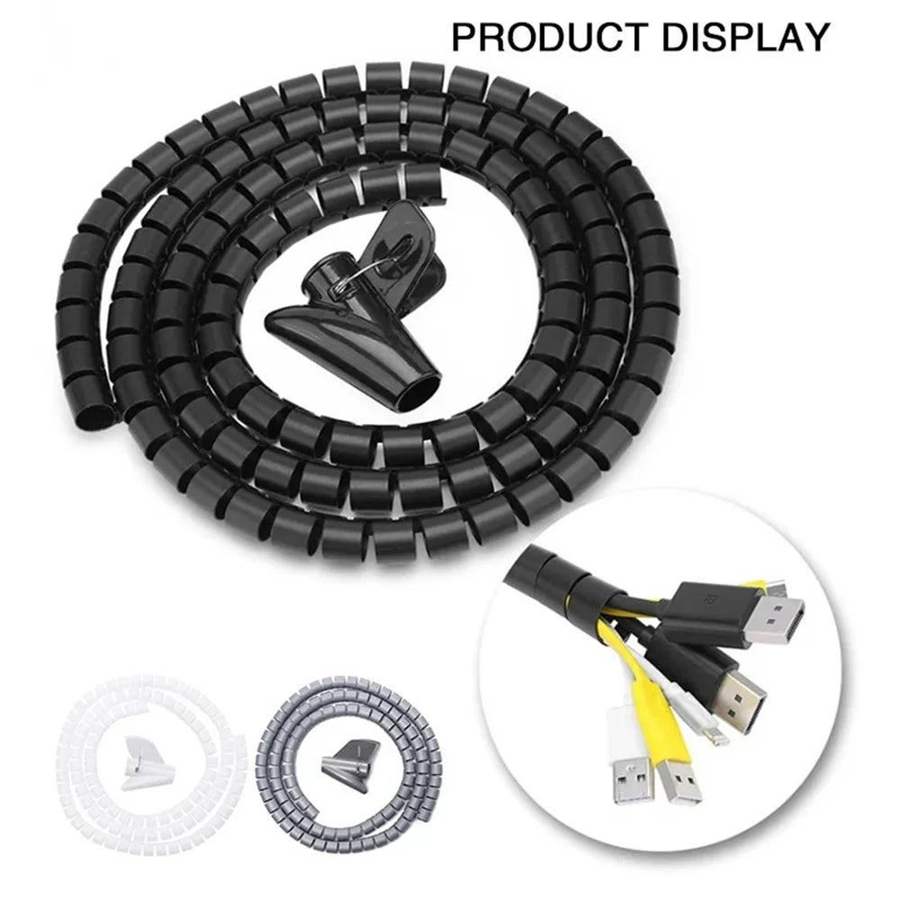 2M Cable Tube Clip Cable Organizer Flexible Spiral Wire Protector Computer Cord Protective Tube Clip Desk Tidy Management Tools