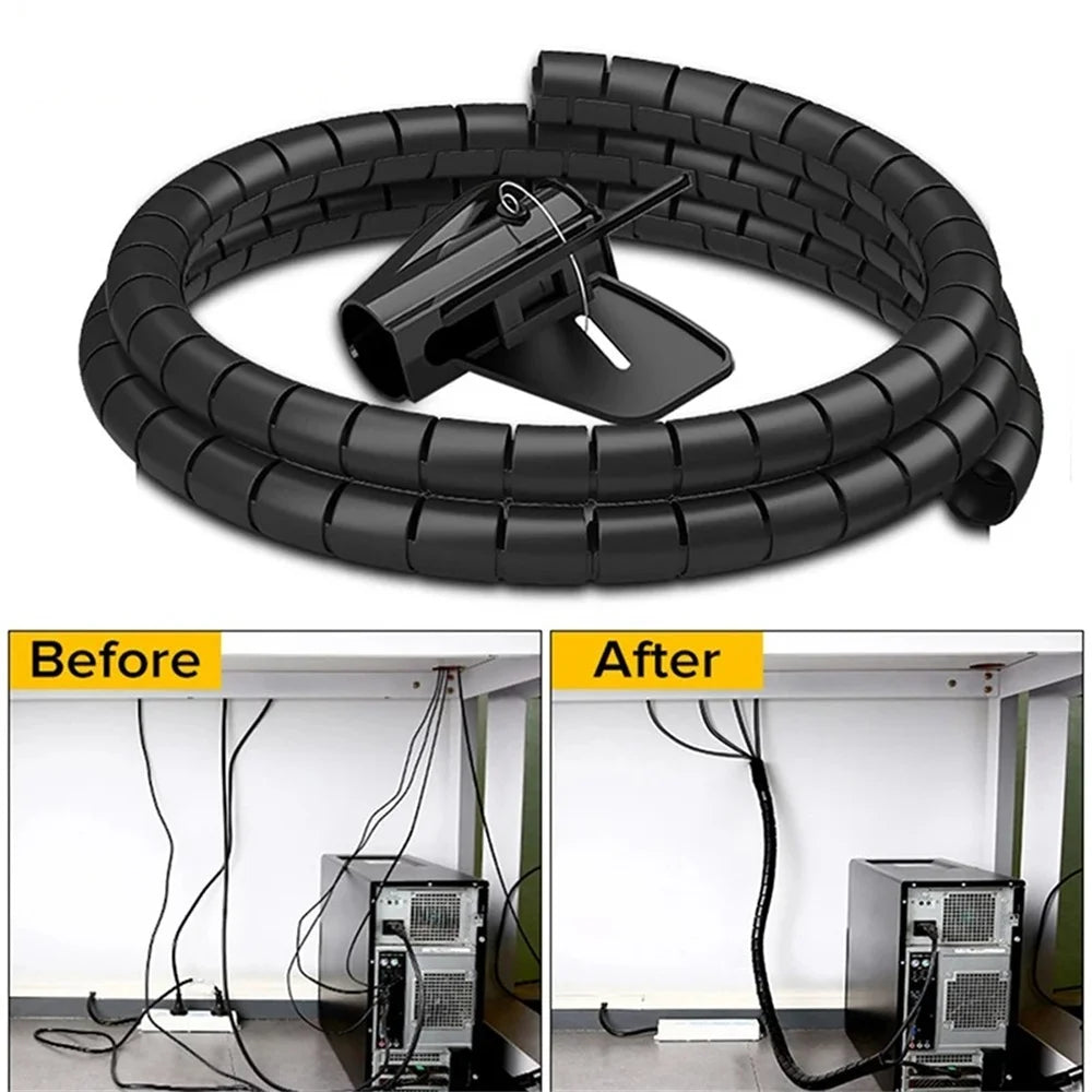 2M Cable Tube Clip Cable Organizer Flexible Spiral Wire Protector Computer Cord Protective Tube Clip Desk Tidy Management Tools