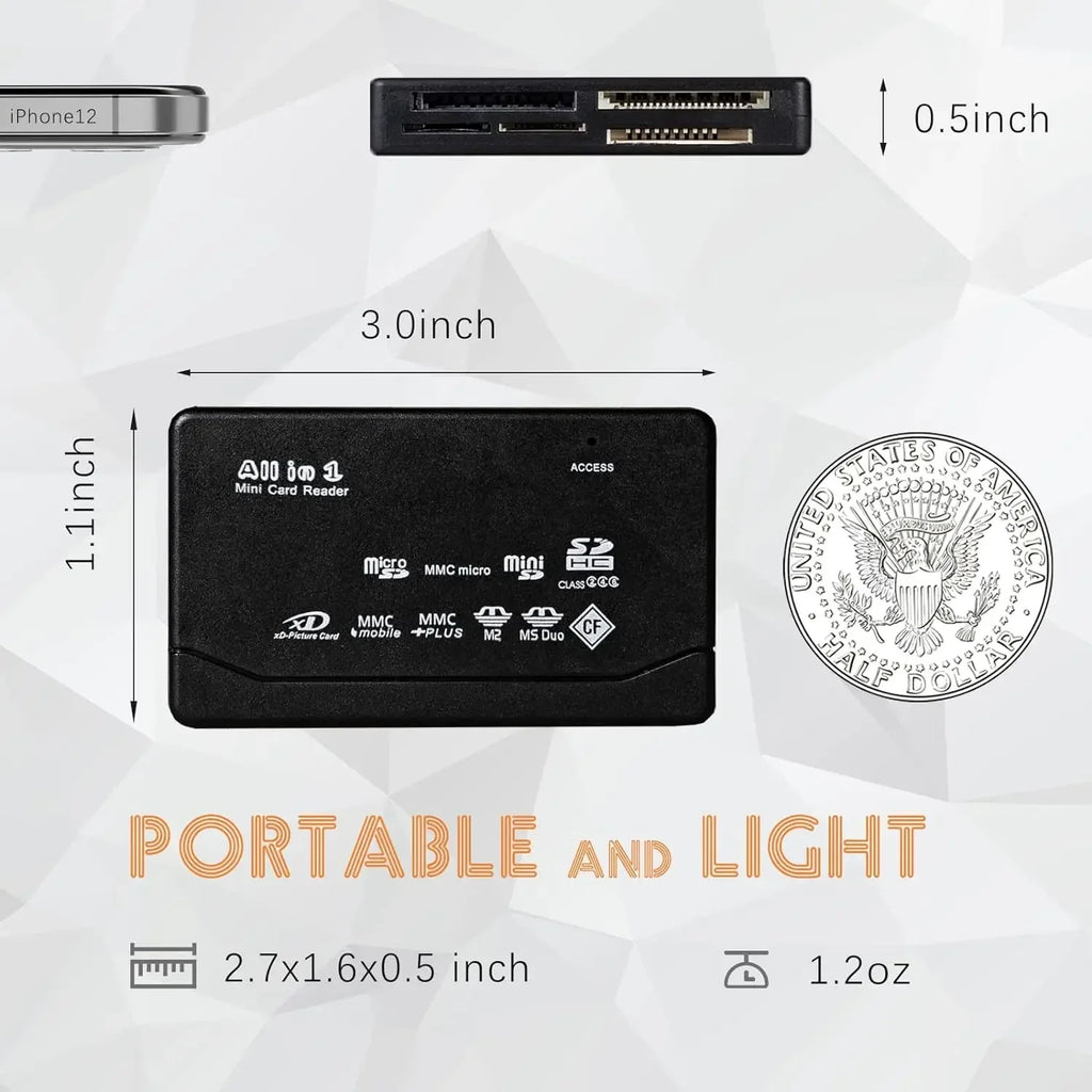 All In One Memory Card Reader USB External Cardreader SD SDHC Mini Micro M2 MMC XD CF Reader  For MP3, Digital Camera