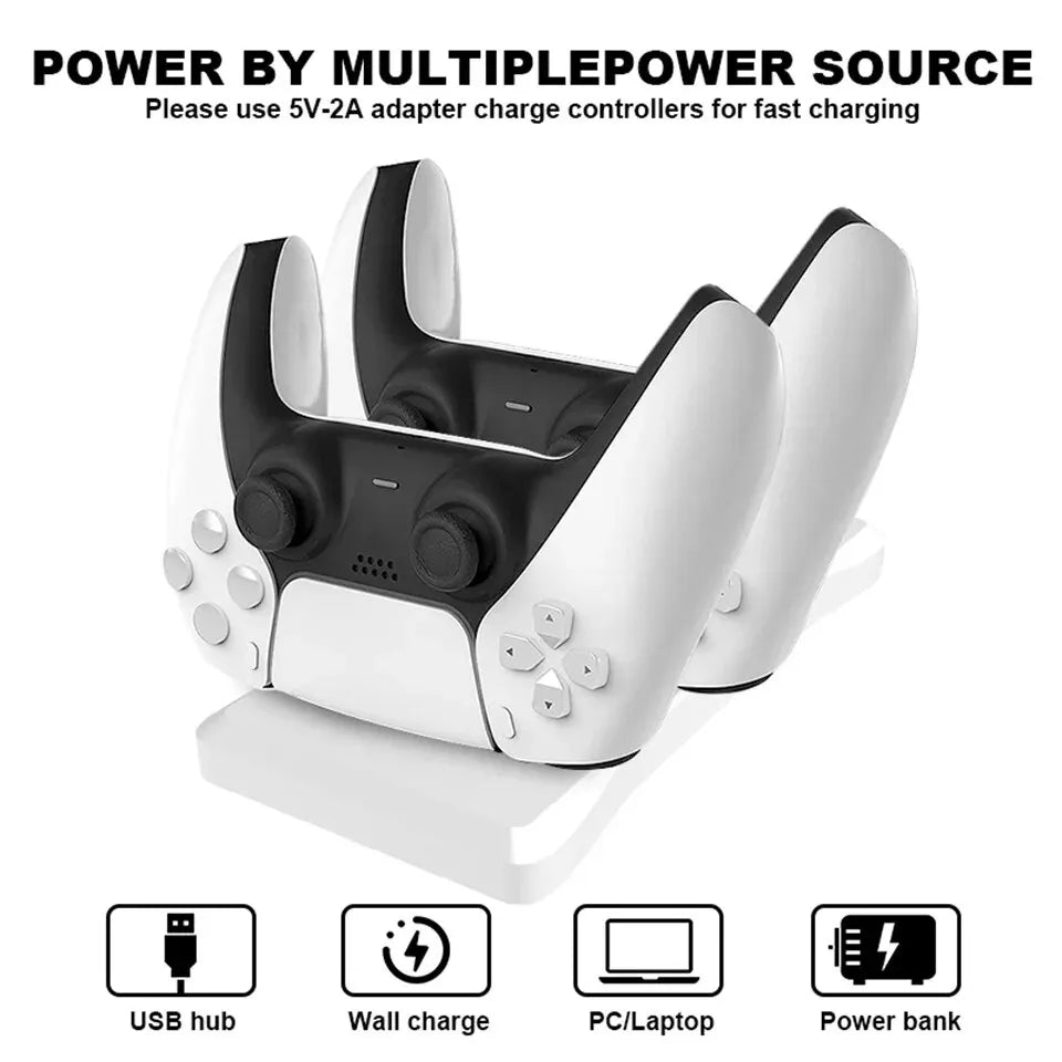 GAMINJA Gamepad Dual Port Charger Base for Playstation5 Game Controller PS5 charging stand With Fast Charging AC Adapter 5V 2A