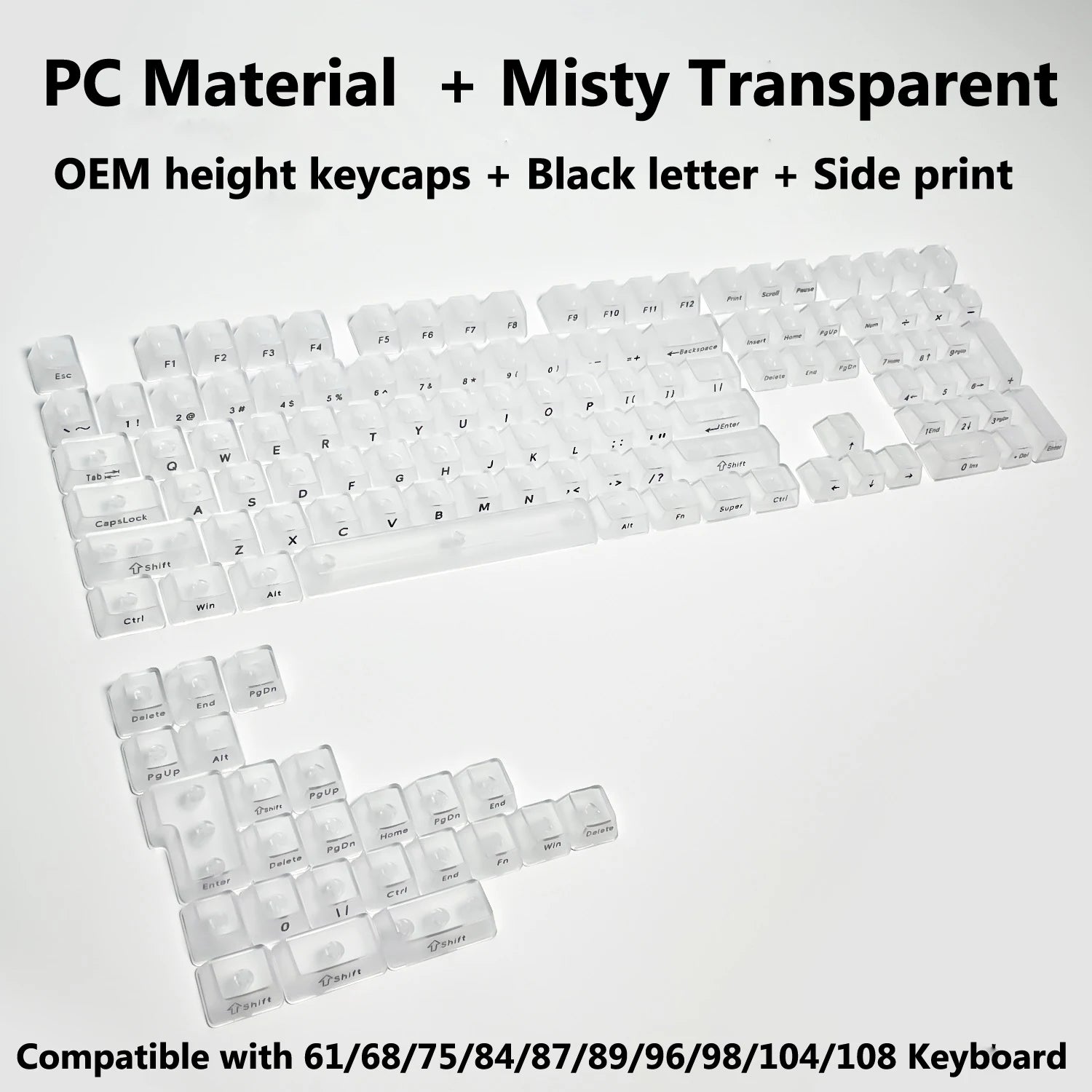 132 Keys Transparent Keycaps with Multi-Language English/ Korea /Russian for Mechanical Keyboard AK820 Pro Clear/ Misty Surface