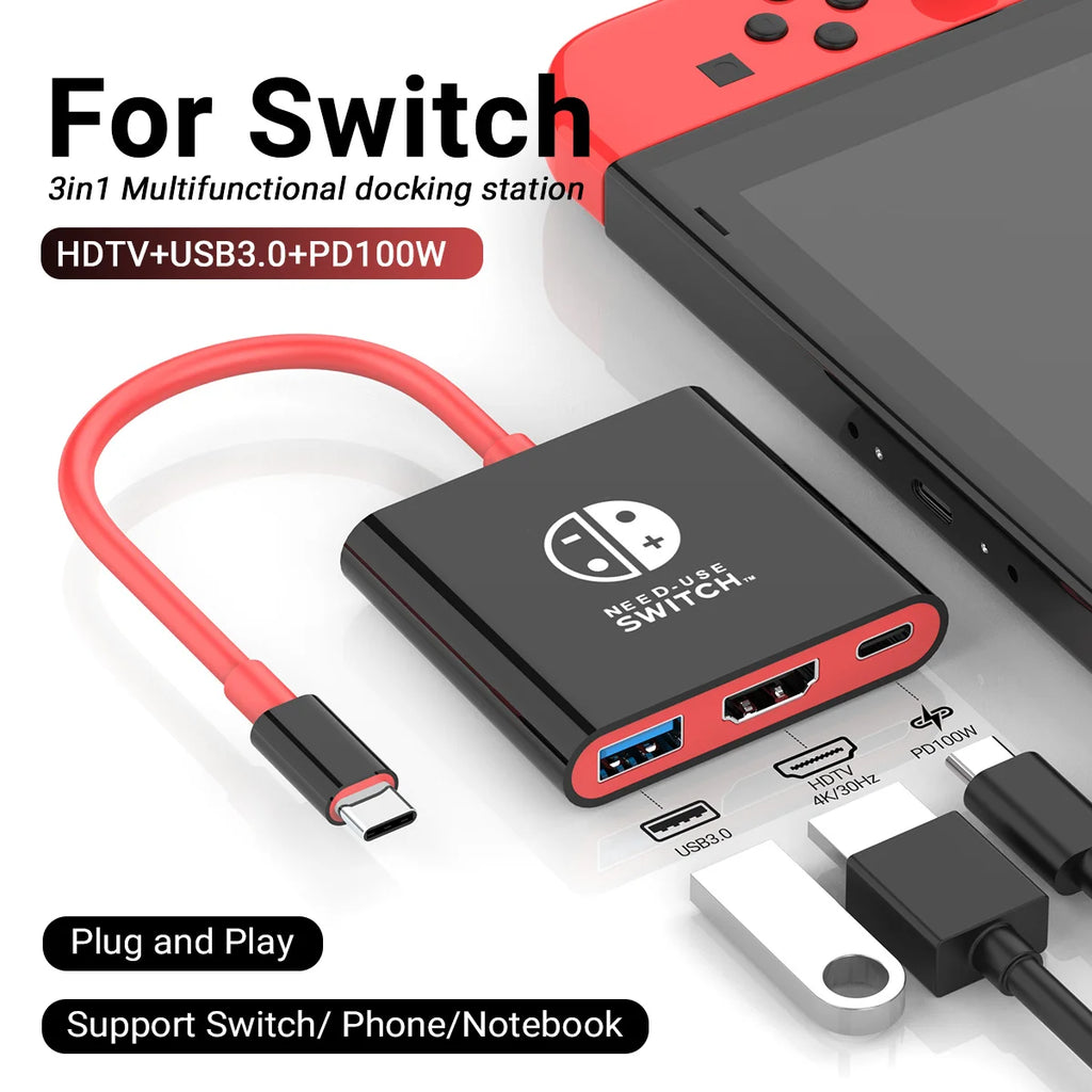 3-in-1 USB C to HDMI 4K HUB Type C Adapter Thunderbolt 3/4 100W PD USB 3.0 Docking Station for Switch MacBook Laptop Phone