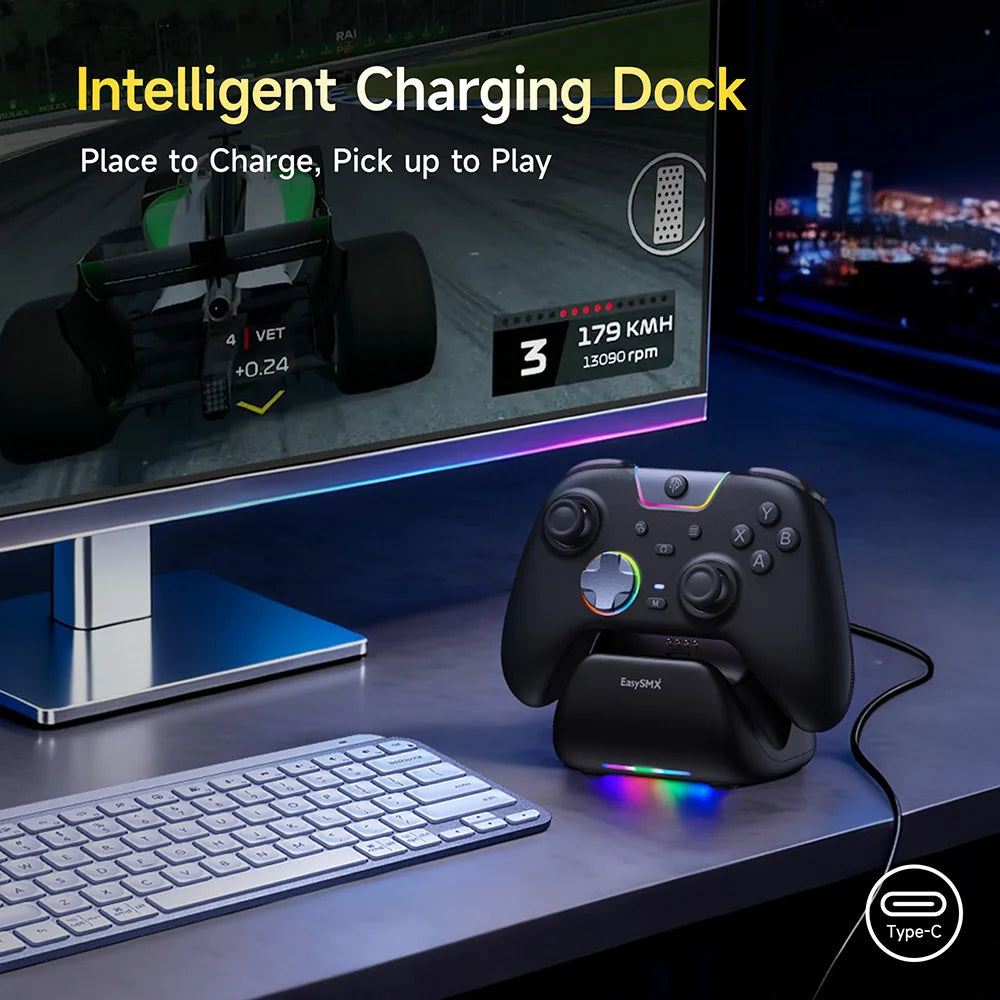 EasySMX X05Pro Charging Dock Controller for PC/Switch/Phone, Silent Button, 1000mAh Battery, Hall Joystick, RGB, Ergonomic Grip